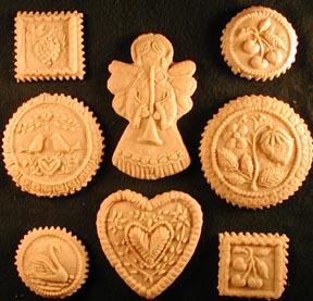 Eight Cream Cheese Cookies Shaped with wooden molds carved by Gene Wilson